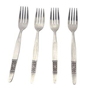 Set Of 4 National Stainless Dinner Forks Fleur-De-LisHandle Design Japan
